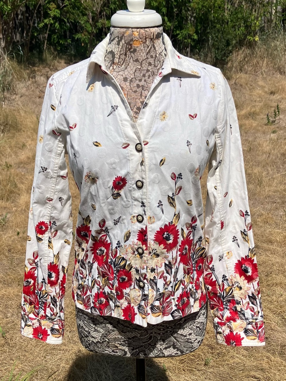 White Floral Button-Front Jacket